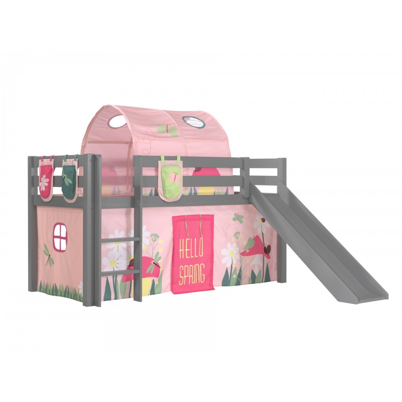 Halvhøj seng med rutsjebane – Pino Sæt, grå