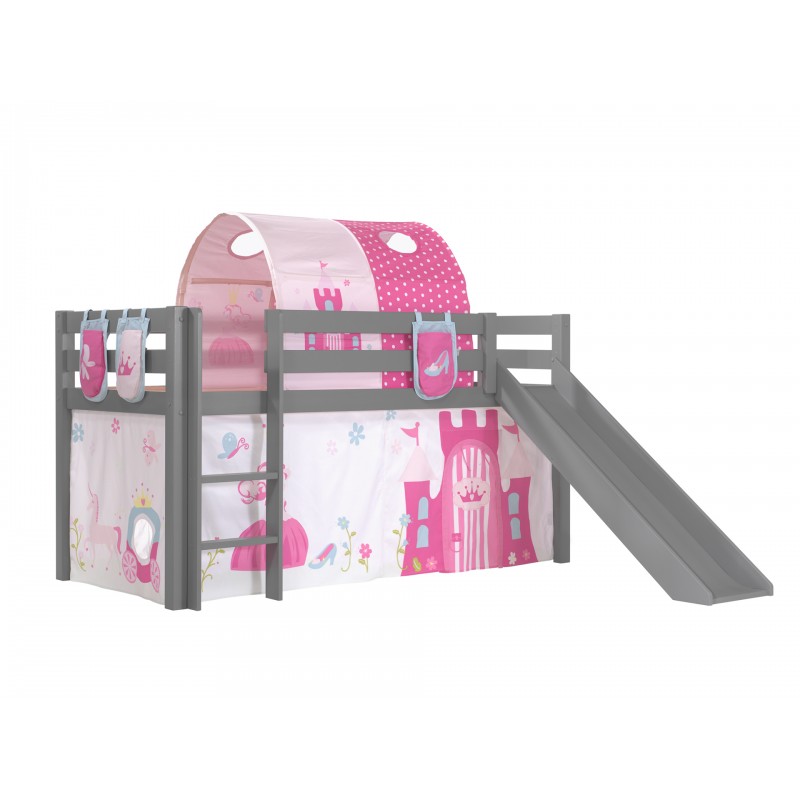 Halvhøj seng med rutsjebane – Pino, grå, Princess tekstil