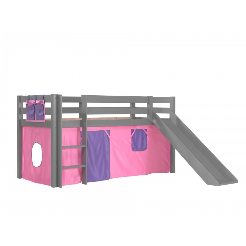 Halvhøj seng med rutsjebane – Pino, grå