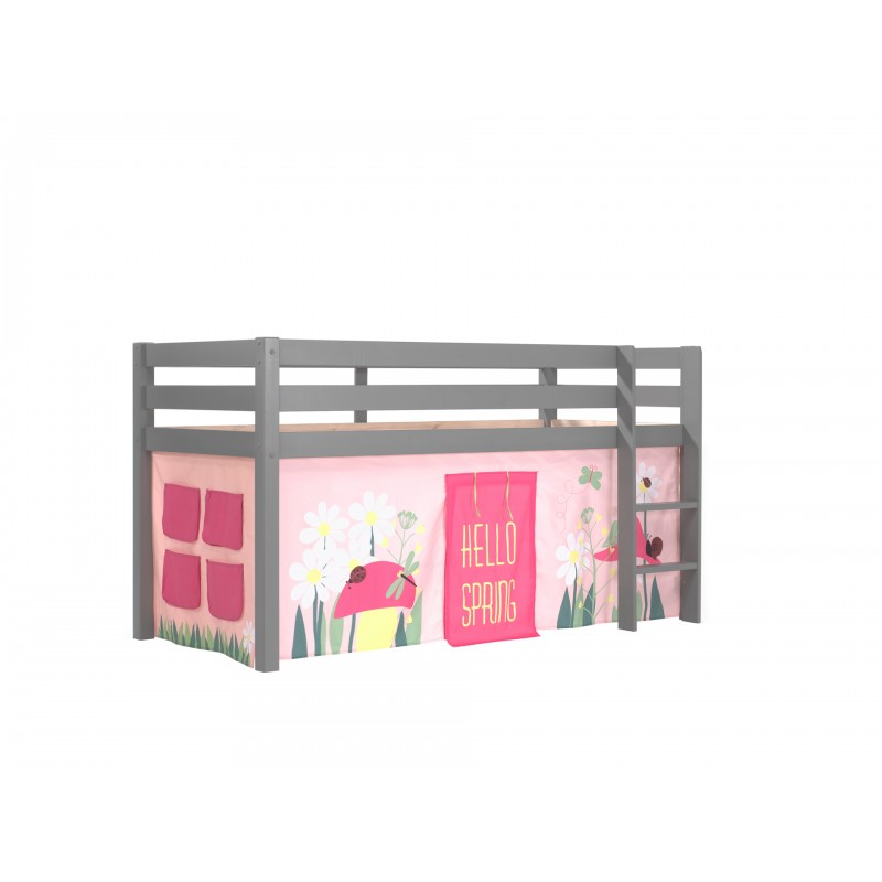 Halvhøj seng med forhæng – Pino, grå, Spring