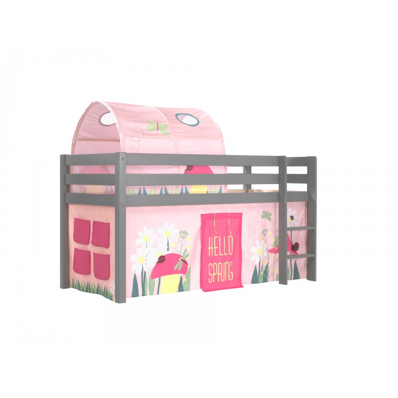 Halvhøj seng med forhæng og tunnel – Pino, grå, Spring