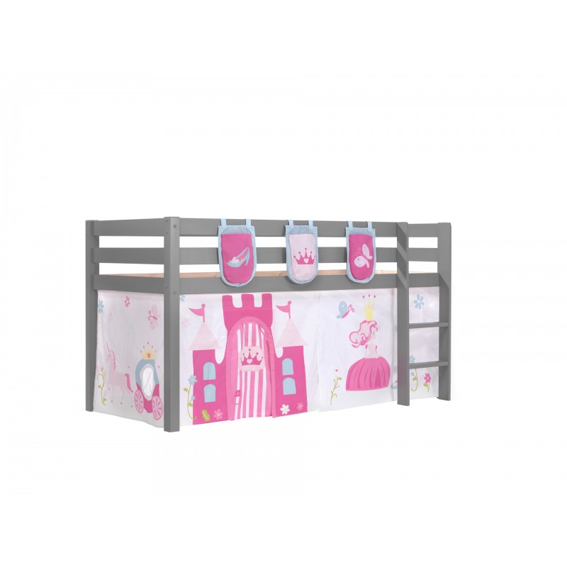 Halvhøj seng med forhæng – Pino Princess, grå