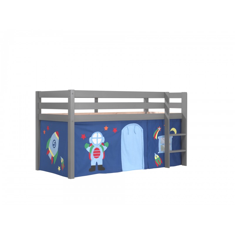 Halvhøj seng med forhæng – Pino, grå Astro