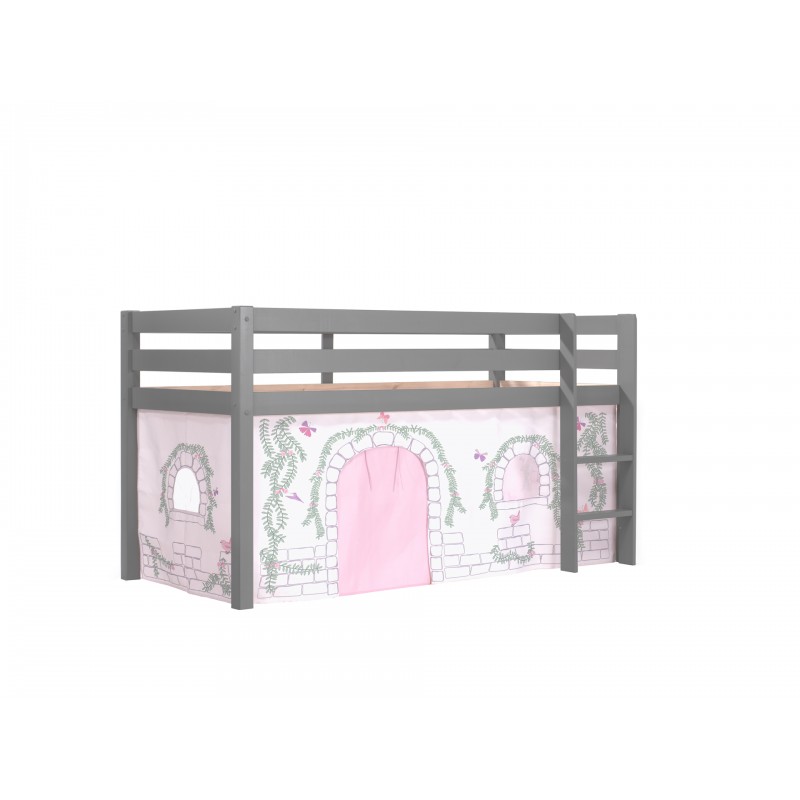 Halvhøj seng med forhæng – Pino, grå Birdy