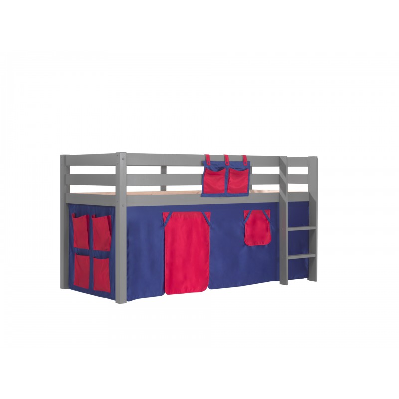 Halvhøj seng med forhæng – Pino, grå