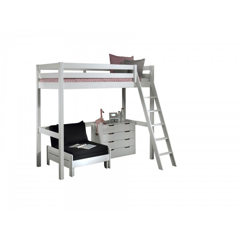 Halvhøj seng med sofa og kommode 90 x 200 – Pino, hvid