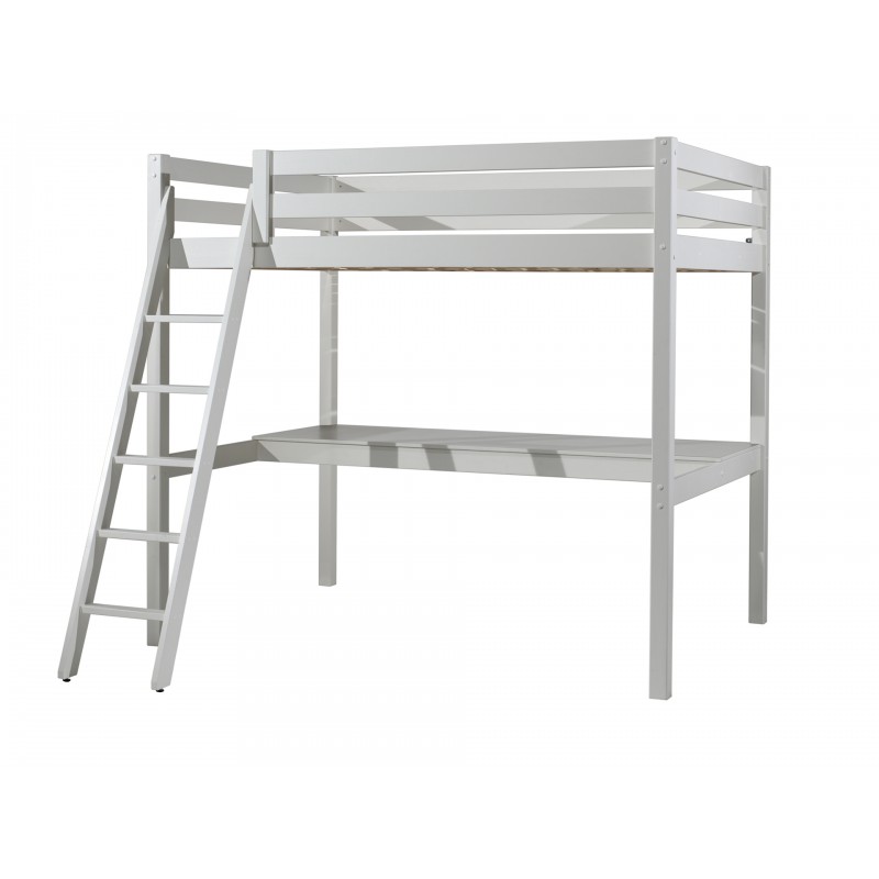Højbedseng med skrivebord Pino 140 x 200 cm – hvid