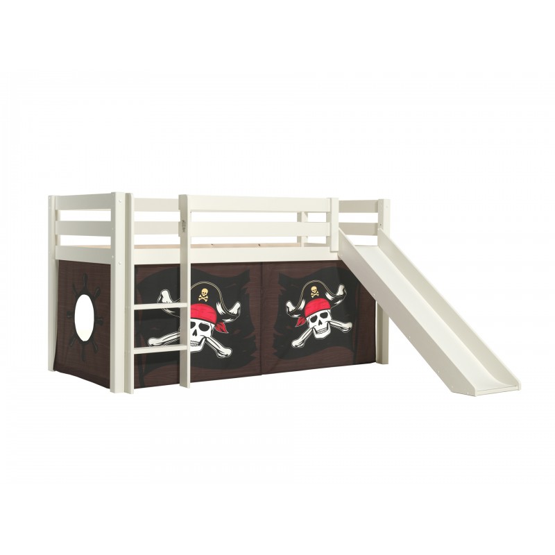 Halvhøj seng med rutsjebane – Pino, hvid, Caribian Pirates