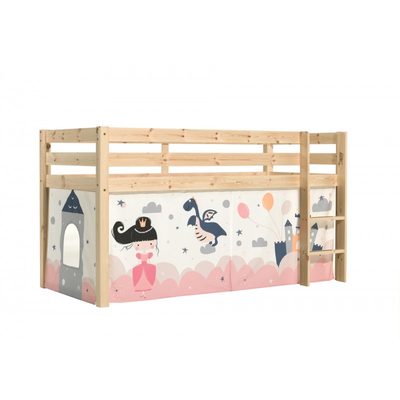 Halvhøj seng med forhæng – Pino, natur