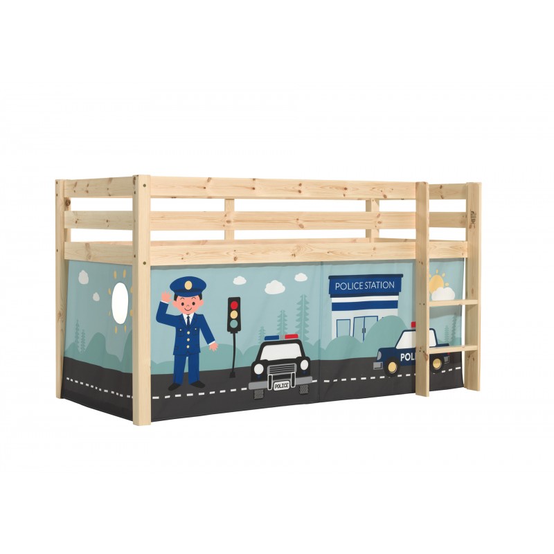 Halvhøj seng til børn med forhæng – Pino, natur