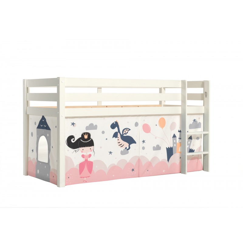 Halvhøj seng med forhæng – Pino, hvid, Princess Sophie