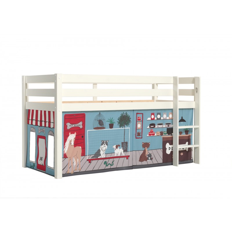 Halvhøj seng med forhæng – Pino, hvid, Pet Shop