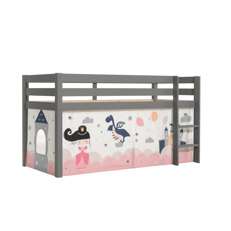 Halvhøj seng med forhæng – Pino, grå, Princess Sophie