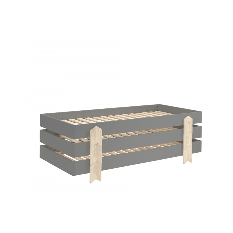 Børneseng sæt 90 × 200 cm – Modulo, grå (3 stk., stabelbare)