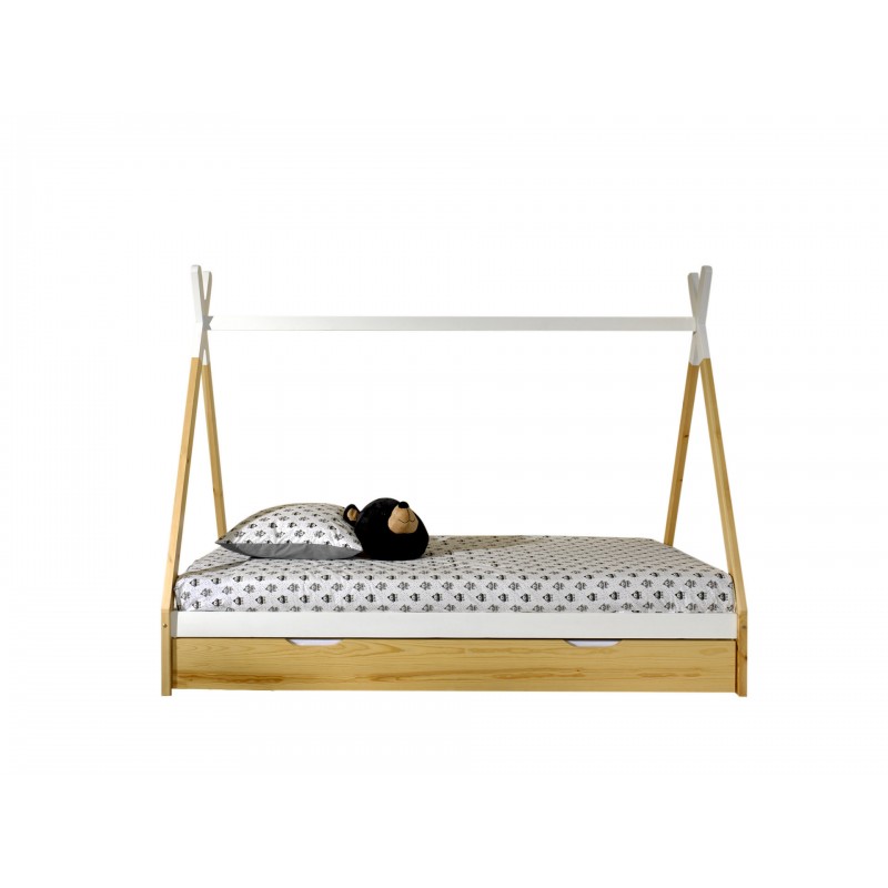 Børneseng tipi med skuffe 90 × 200 cm – natur/hvid
