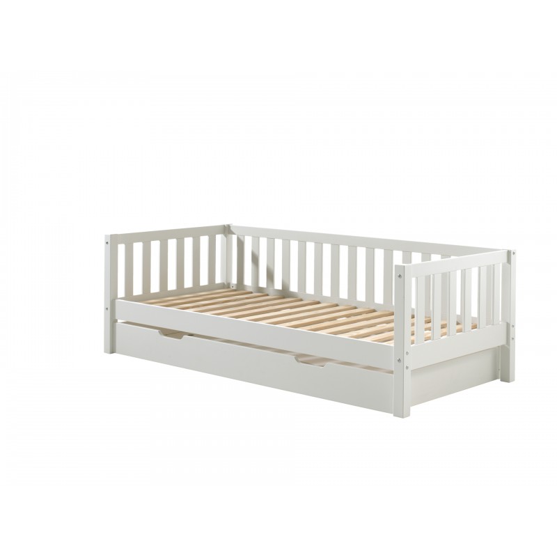 Børneseng med skuffe i massiv fyr, Fritz (90 × 200 cm) – hvid