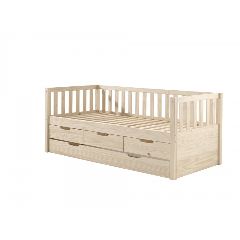 Børneseng med opbevaring FRITZ sæt 90×190/200 cm – natur