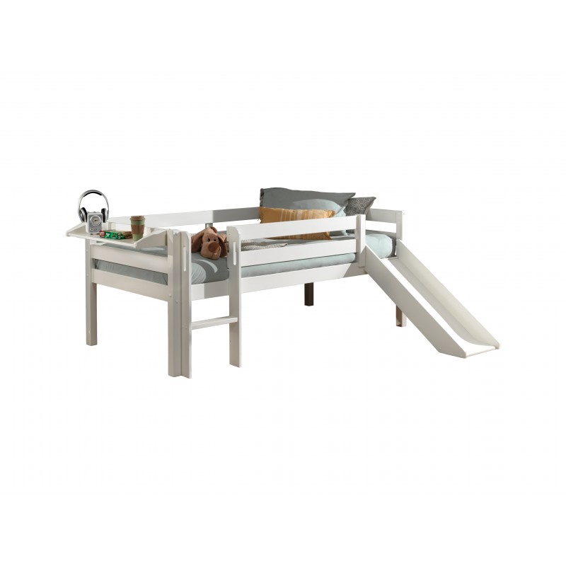 Halvhøj børneseng med rutsjebane – Pino, hvid