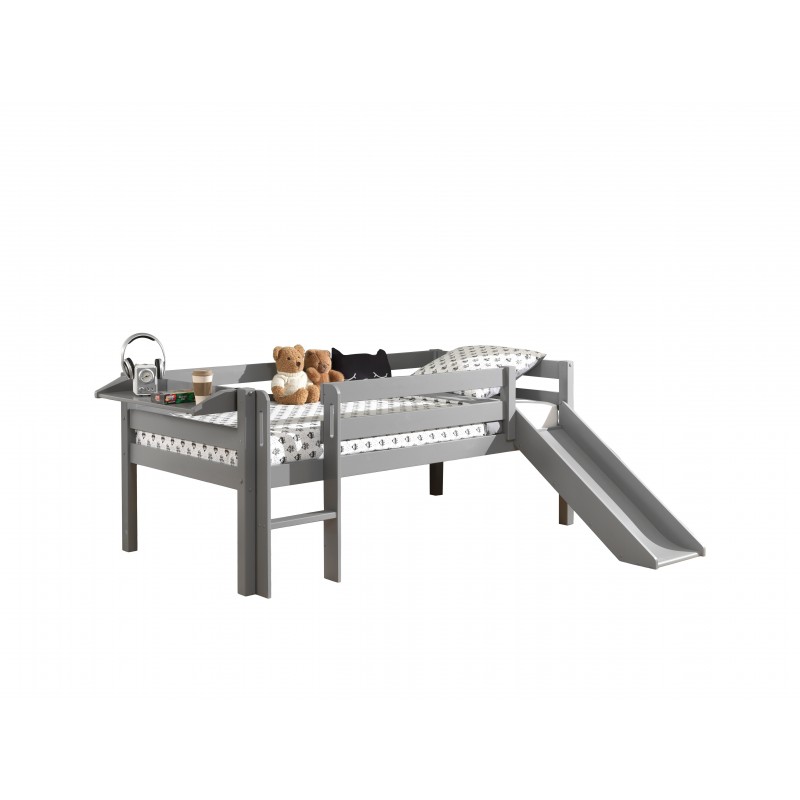 Halvhøj børneseng med rutsjebane – Pino, grå