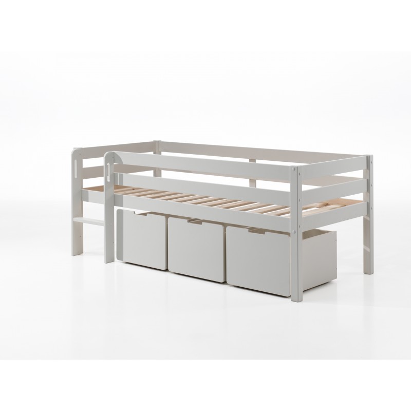 Halvhøj seng med opbevaring – Pino Sæt, hvid