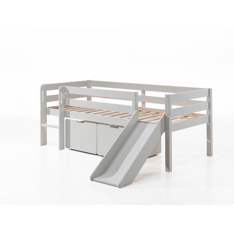 Halvhøj seng med rutsjebane – Pino Sæt, hvid