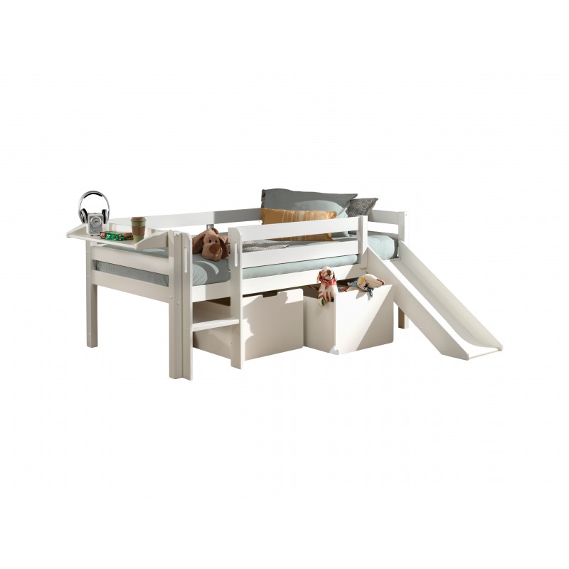Halvhøj seng med rutsjebane – Pino sæt, hvid