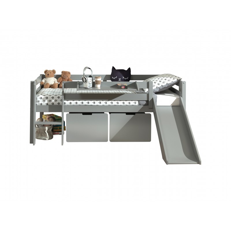 Halvhøj seng med rutsjebane – Pino sæt, grå