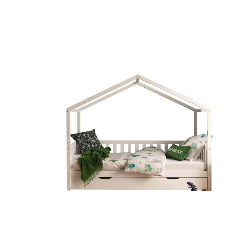 Børneseng hus med skuffe – Dallas sæt, hvid (90 × 200 cm)