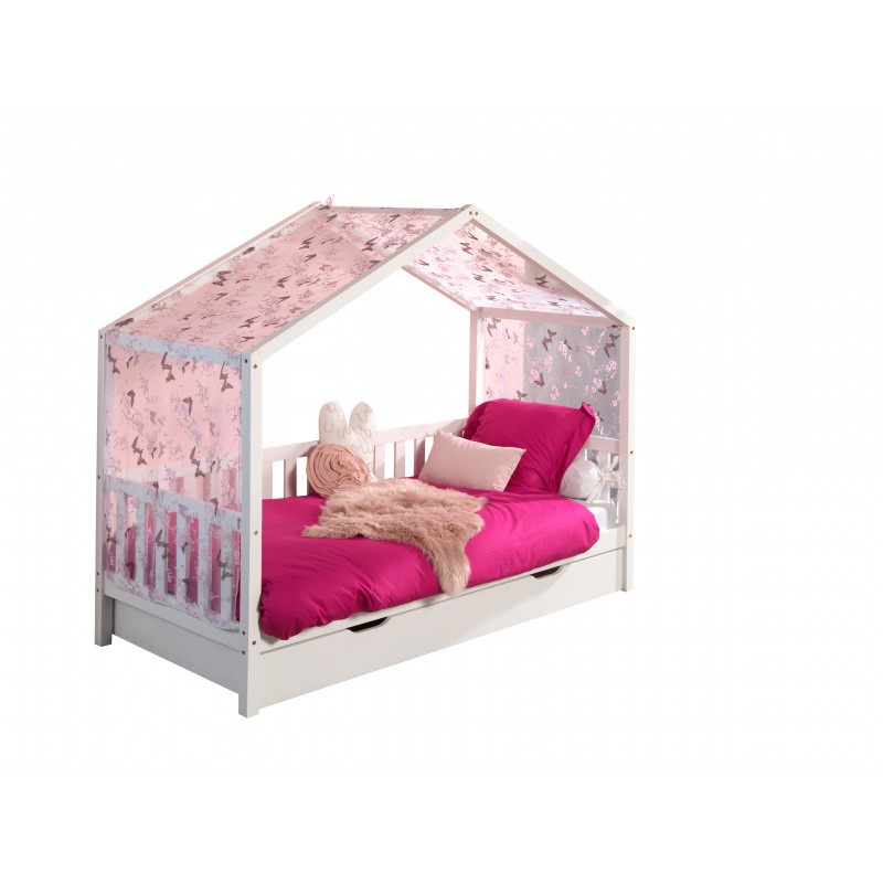 Husseng til børn med skuffe og tekstilsæt – Dallas, hvid (90 x 200 cm / 90 x 190 cm)