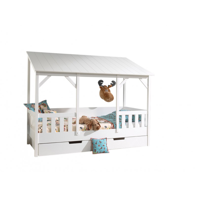 Børneseng hus med skuffe – Housebed sæt, hvid (90 × 200 cm)