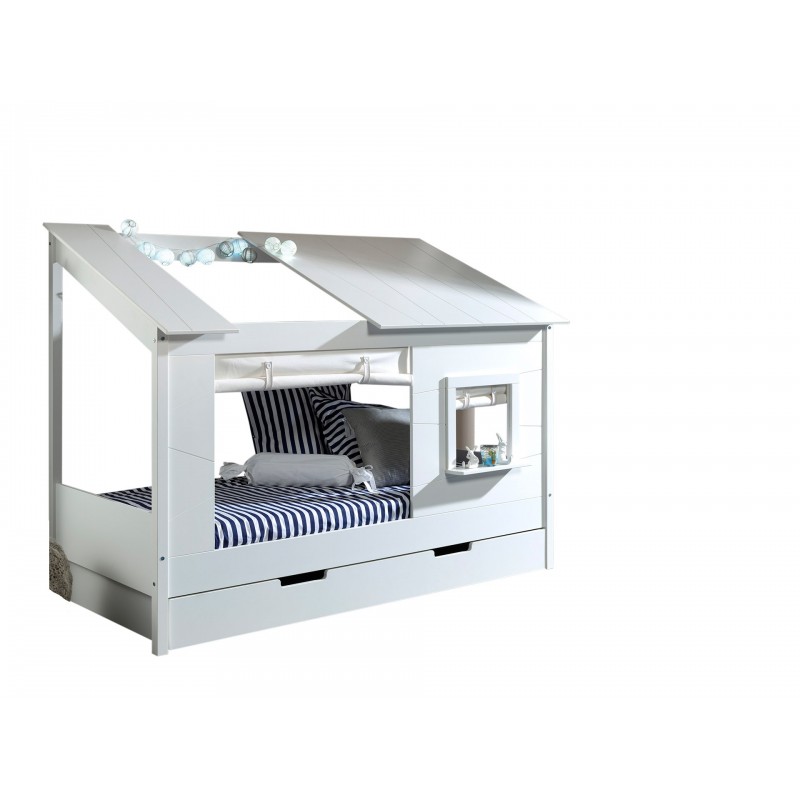 Børneseng hus – sæt 90×200 cm/90×190 cm – hvid