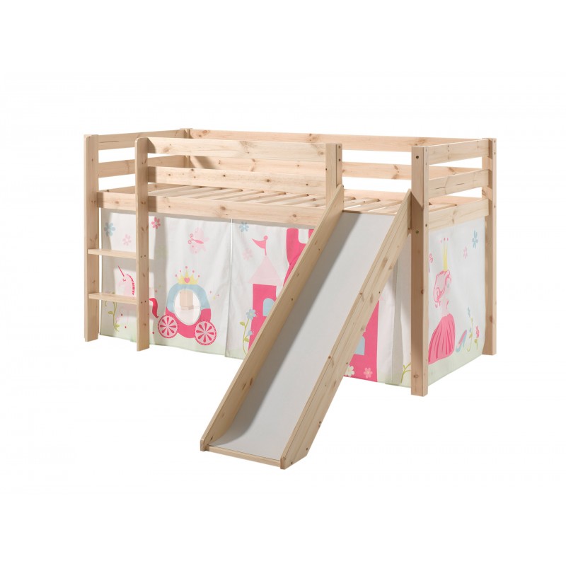 Halvhøj seng med rutsjebane – Pino, natur med prinsesseforhæng