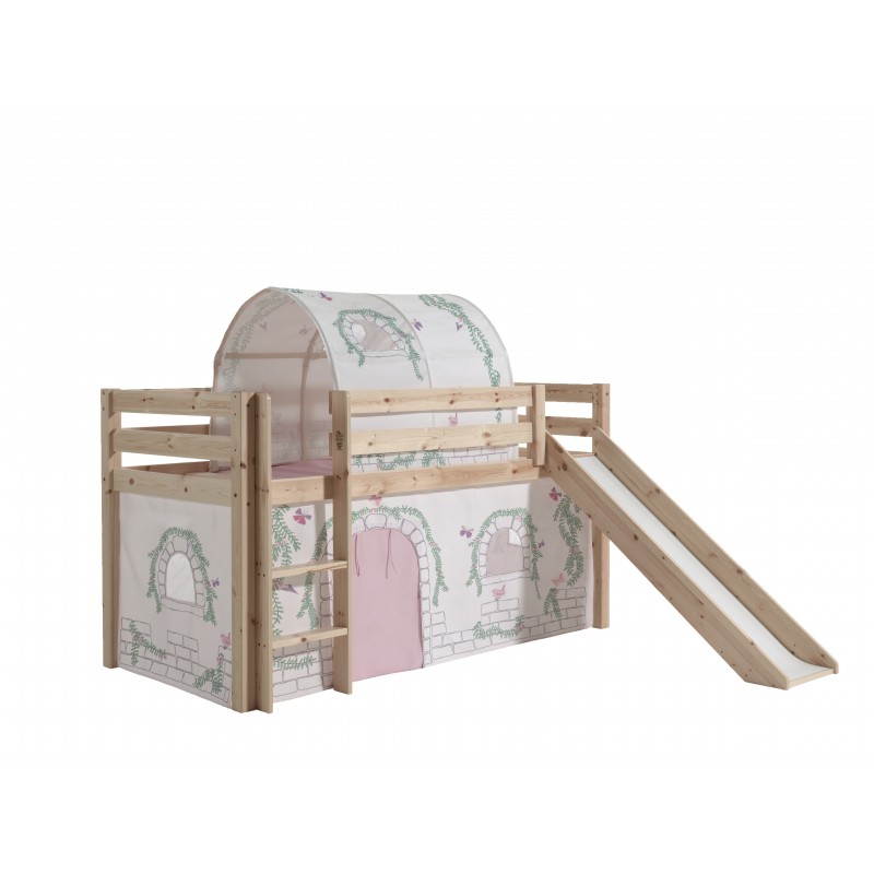 Halvhøj seng med rutsjebane – Pino, natur – Birdy forhæng og tunnel