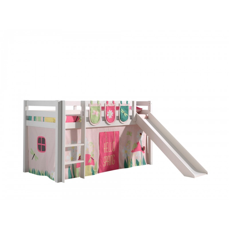 Halvhøj seng med rutsjebane – Pino, hvid