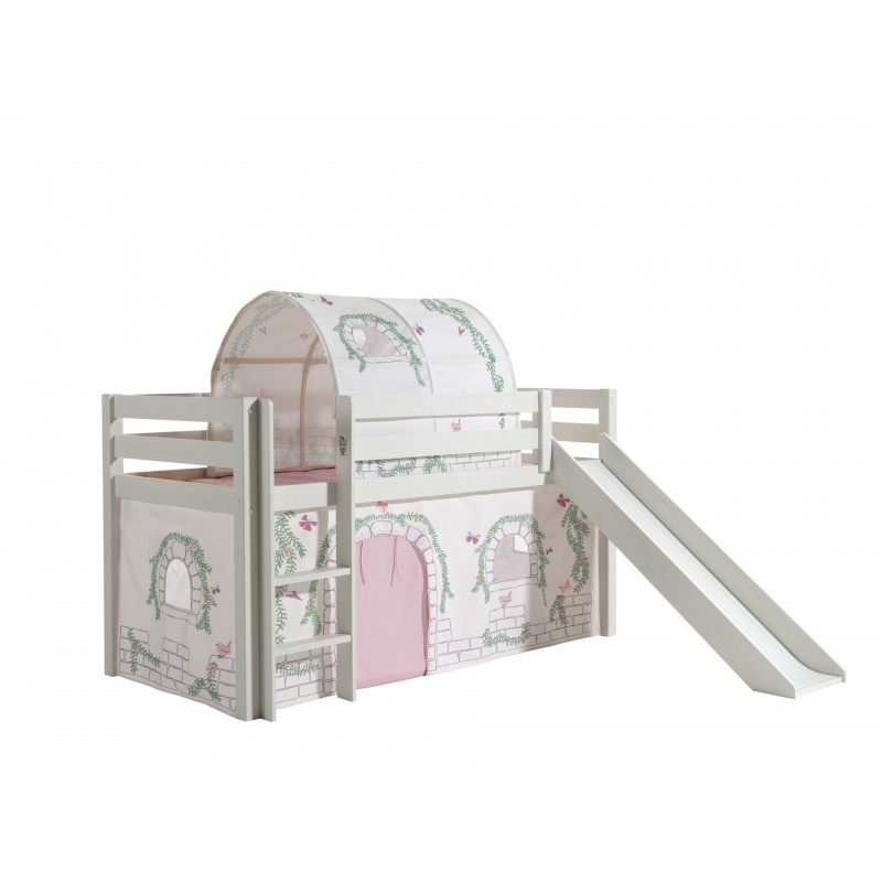 Halvhøj seng med rutsjebane – Pino sæt, hvid