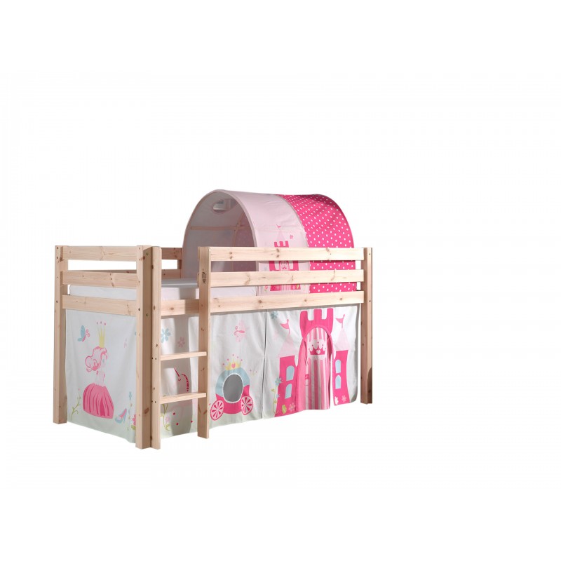 Halvhøj seng til børn Pino – natur med Prinsesse forhæng og tunnel