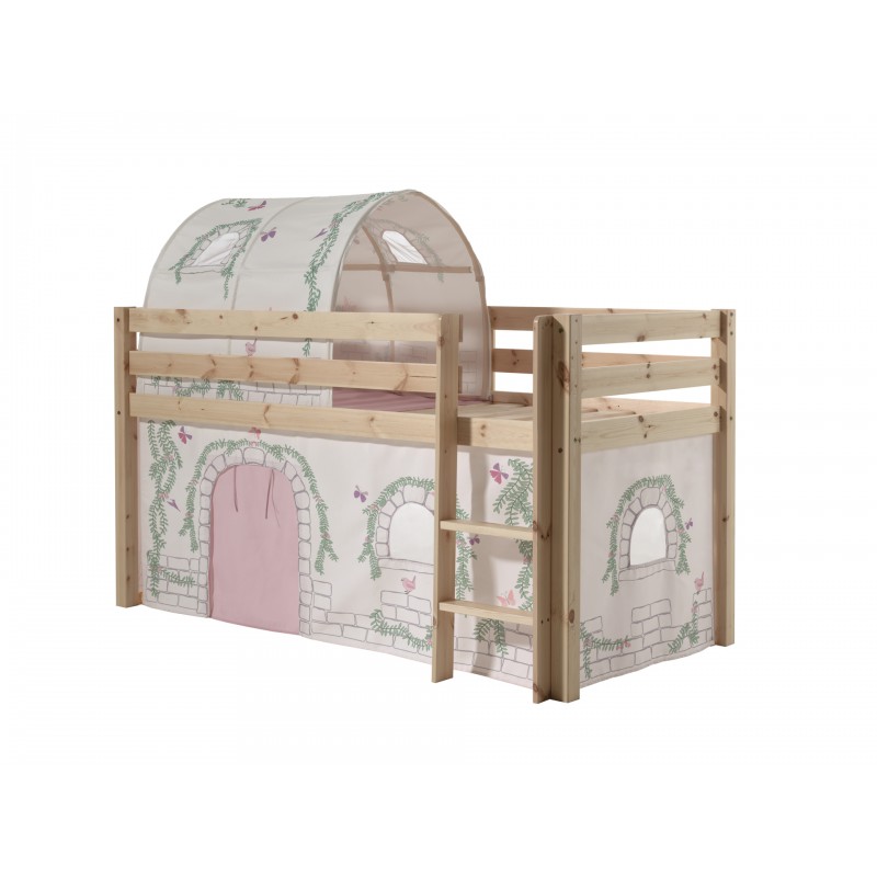 Halvhøj børneseng med forhæng og tunnel – Pino, natur
