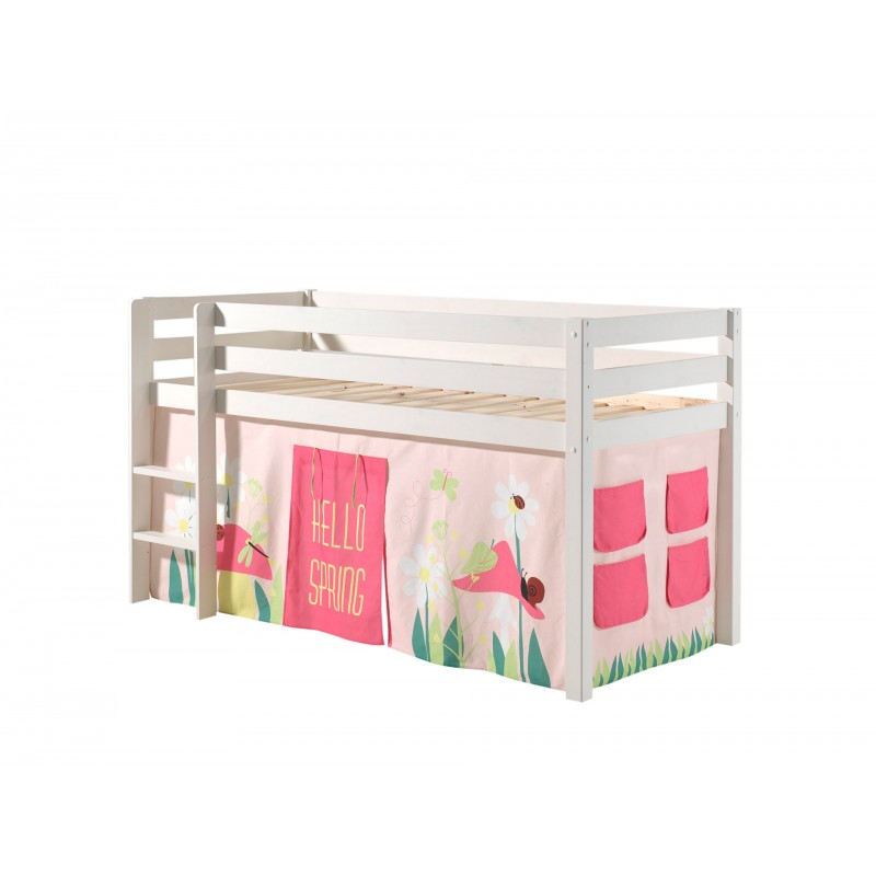 Halvhøj seng med forhæng – Pino, hvid, Spring