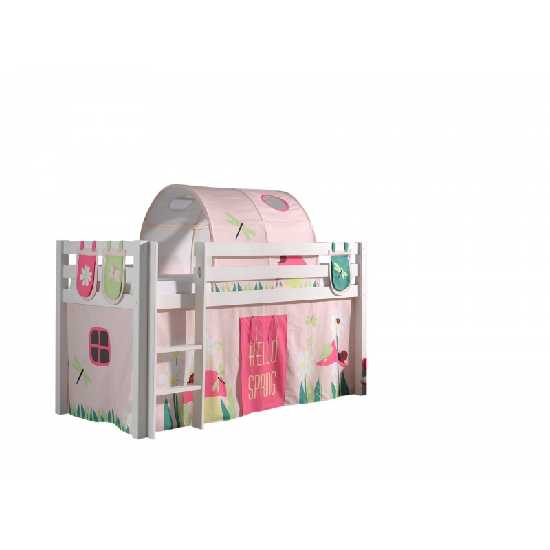 Halvhøj seng med forhæng og tunnel – Pino, hvid