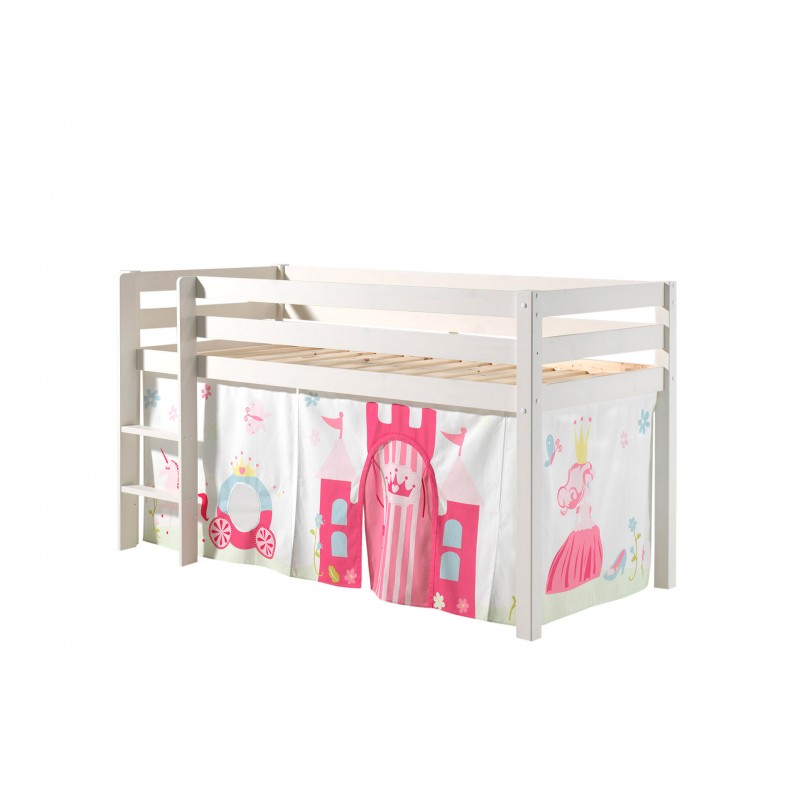 Halvhøj seng med forhæng – Pino, hvid, Princess