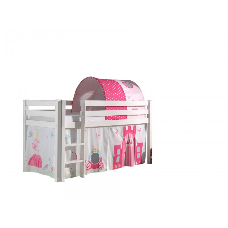 Halvhøj børneseng med forhæng og tunnel – Pino, hvid