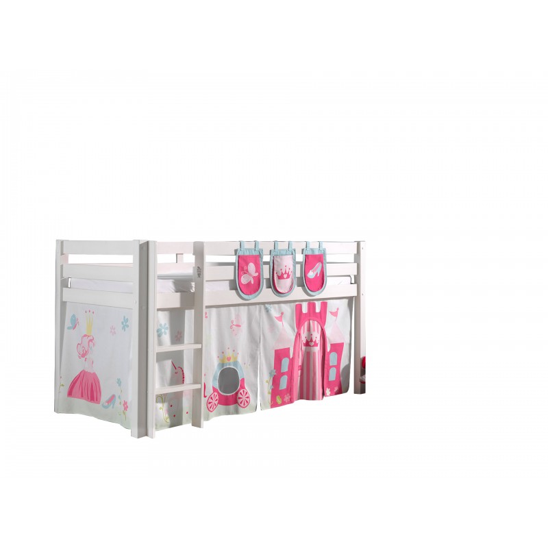 Halvhøj seng med forhæng – Pino, hvid, Princess