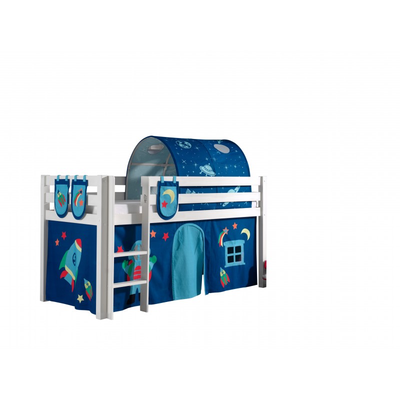 Halvhøj seng med forhæng og tunnel – Pino, hvid, Astro