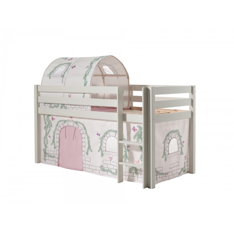 Halvhøj seng med forhæng og tunnel – Pino, hvid, Birdy