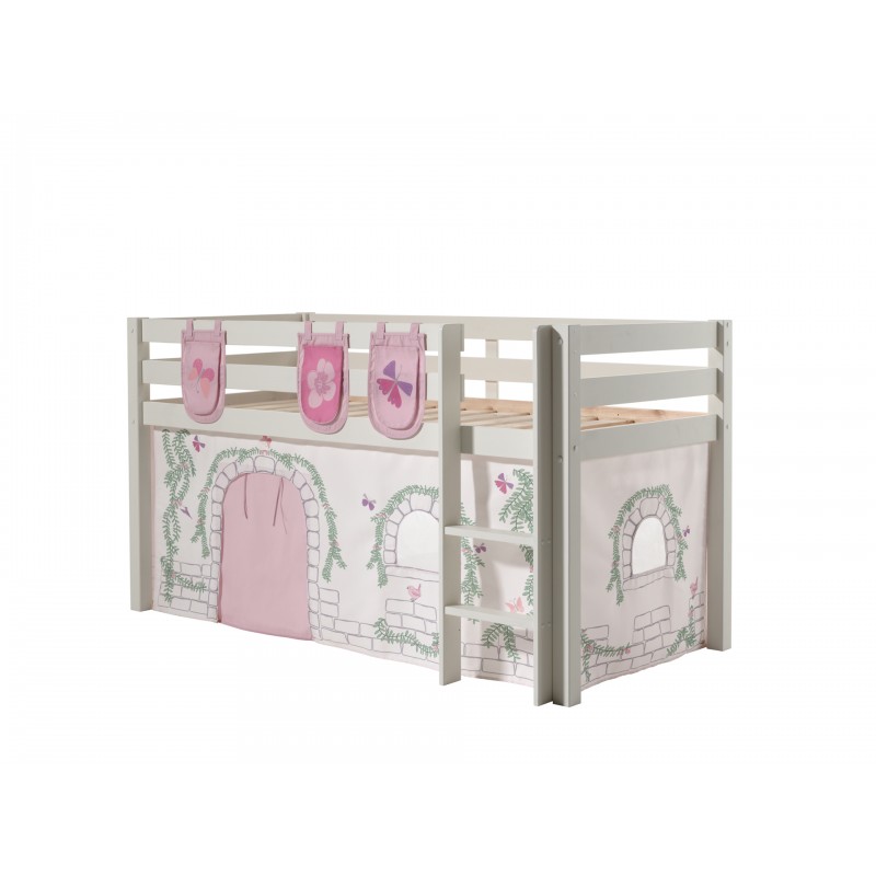 Halvhøj børneseng med forhæng – Pino Sæt Birdy, hvid