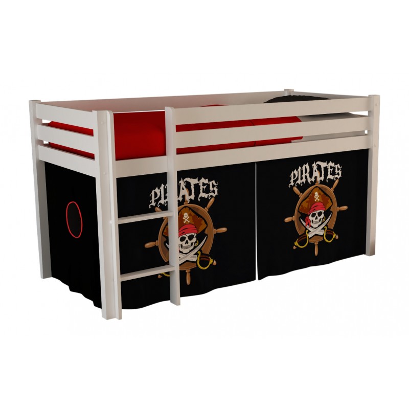 Halvhøj seng med forhæng – Pino, hvid, Pirates