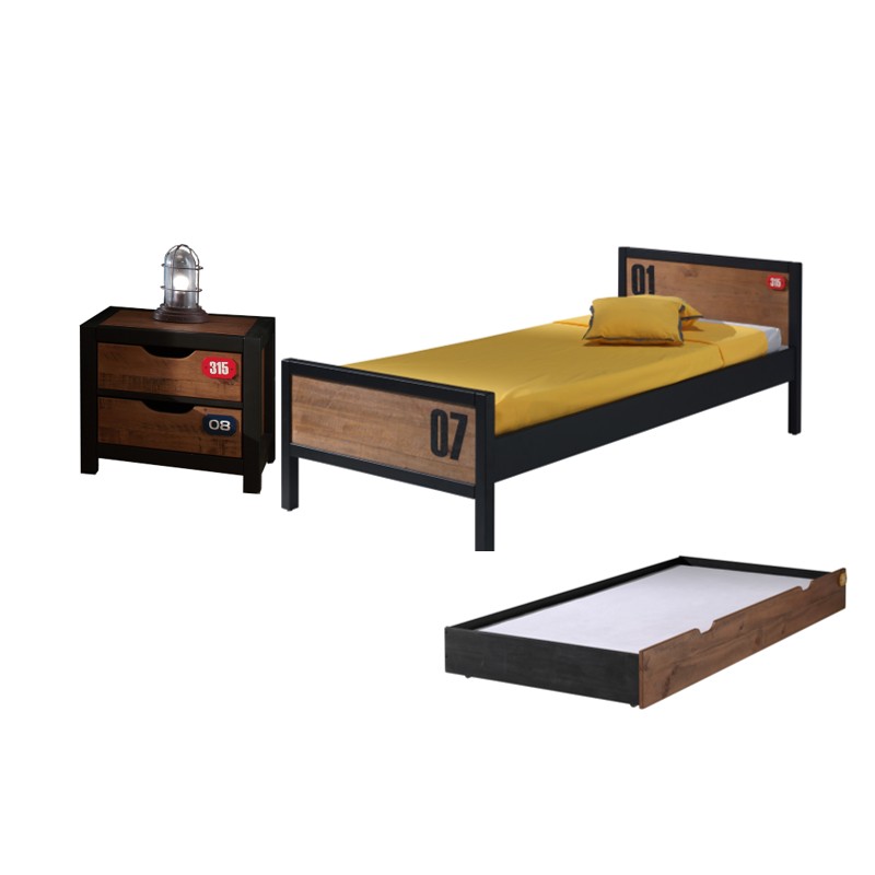 Børneseng med skuffe og natbord – Alex Sæt, natur (90 × 200 cm)