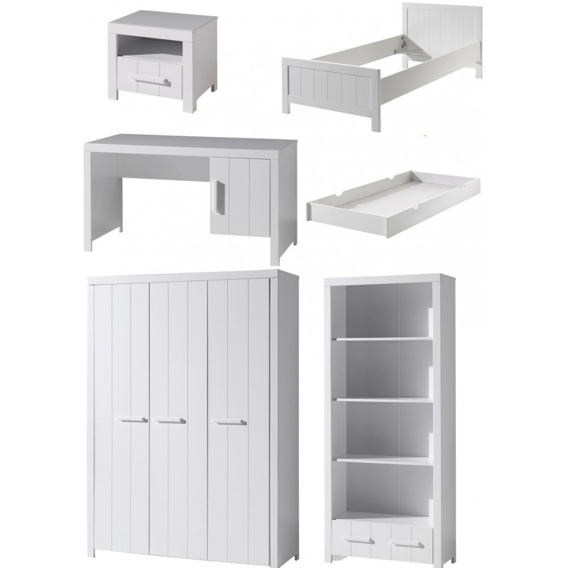 Børnemøbelsæt hvid – Erik sæt med seng 90×200, skab, skrivebord, reol og natbord