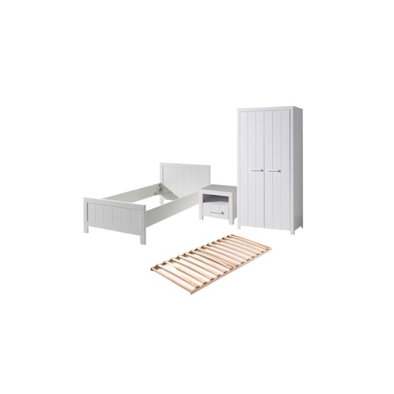 Børneværelse sæt med seng, natbord og garderobeskab – Erik, hvid