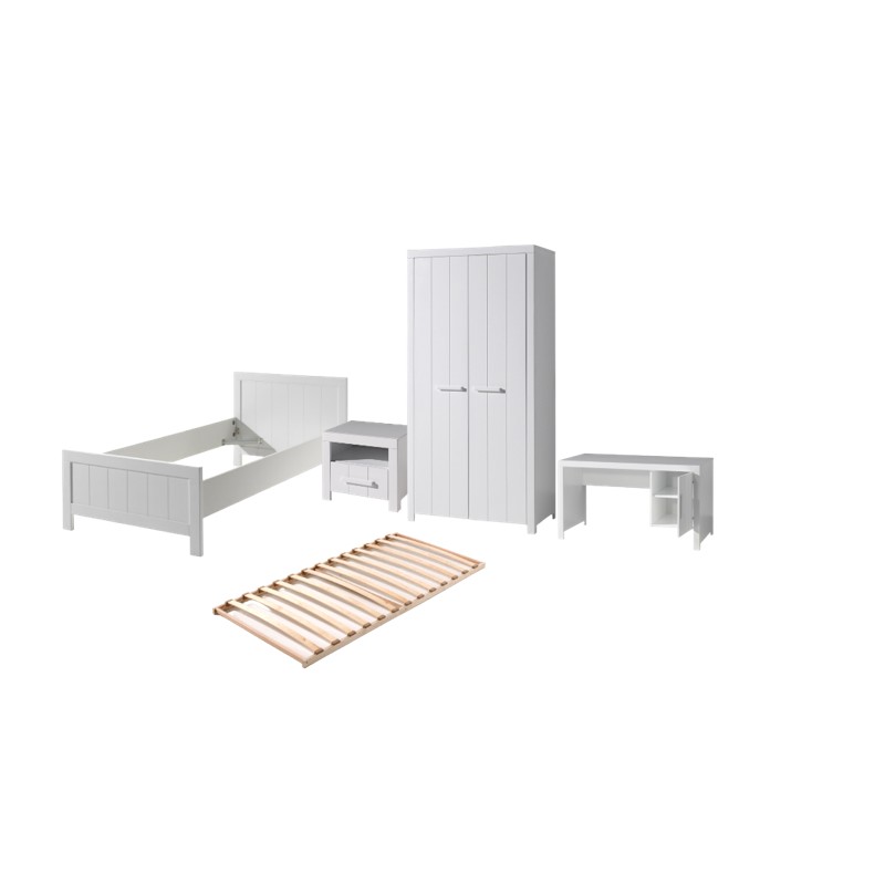 Børneværelses sæt Erik – hvid (seng 90×200, natbord, garderobeskab, skrivebord)